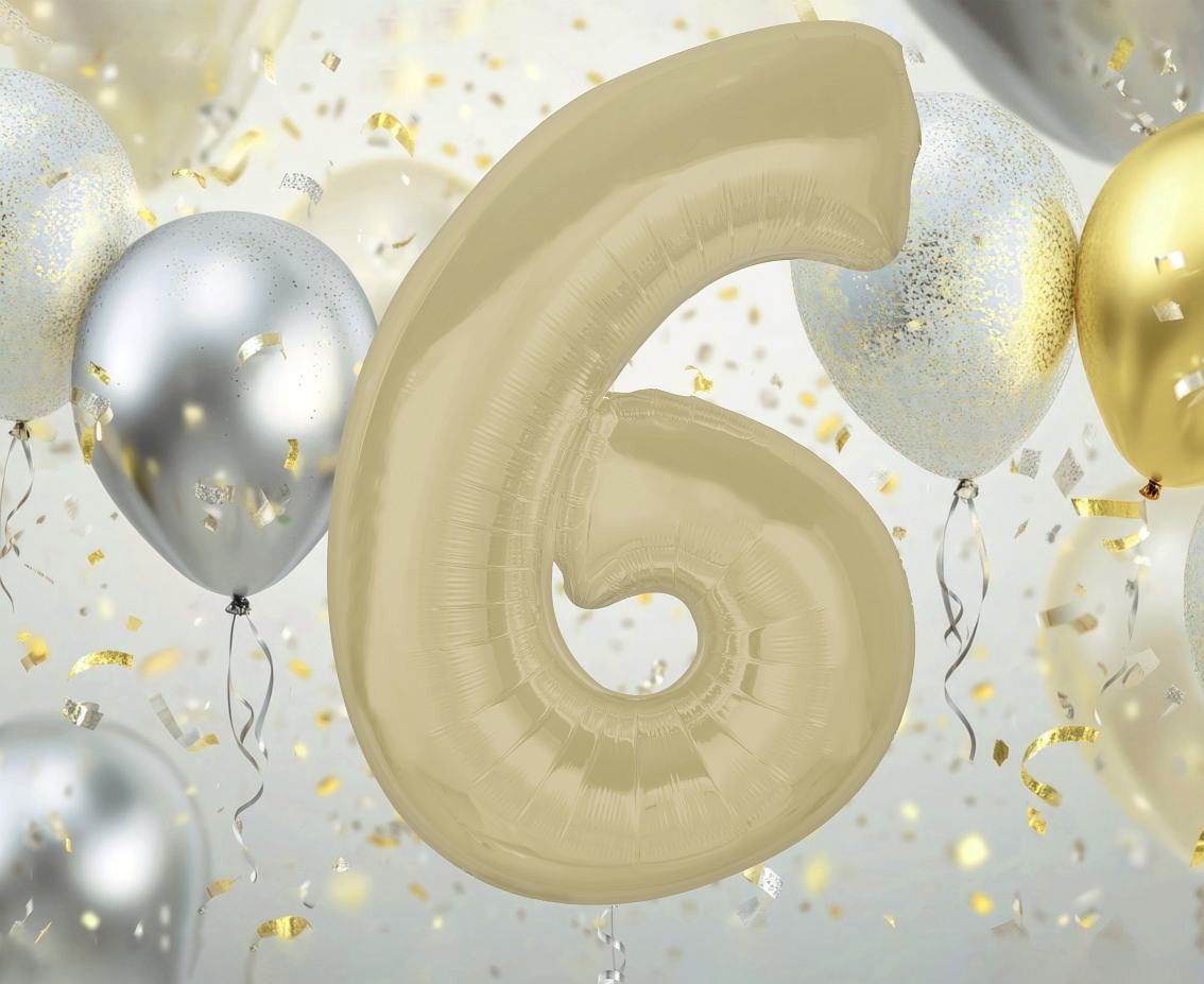 Foil balloon number 6, matt latte, 92 cm EOL
